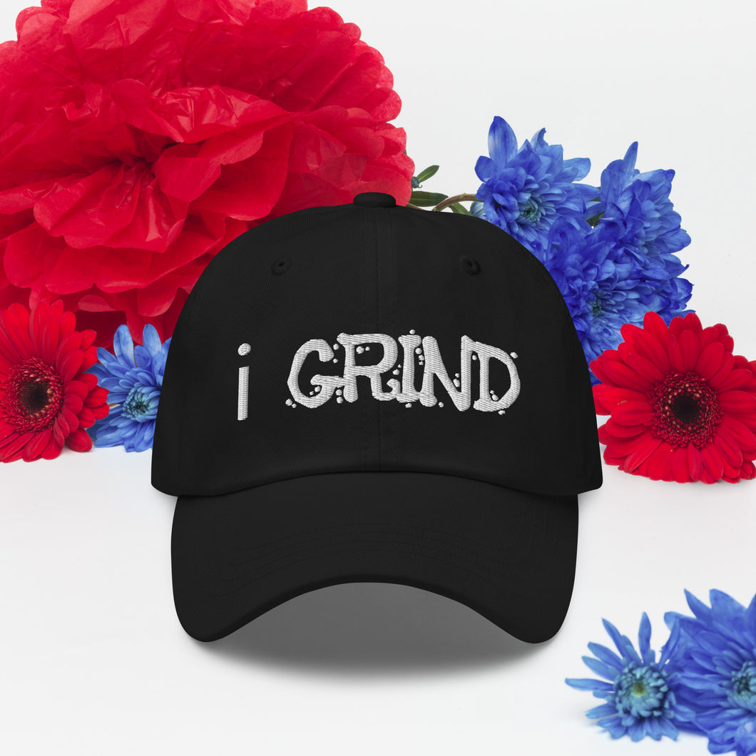 i GRIND Dad hat | Creative Demand Clothing Dad Hat (White text)