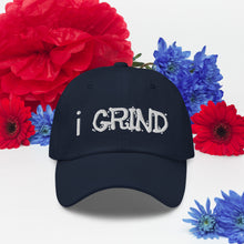 Load image into Gallery viewer, i GRIND Dad hat | Creative Demand Clothing Dad Hat (White text)
